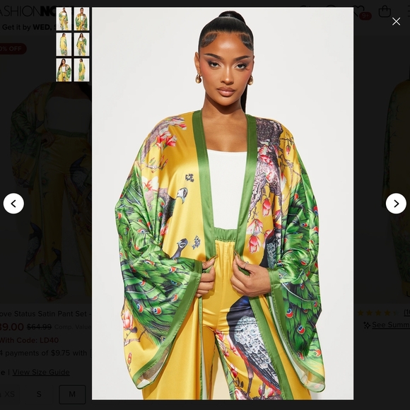 NWT 2pc Peacock Print Kimono Pant Set - Picture 6 of 7